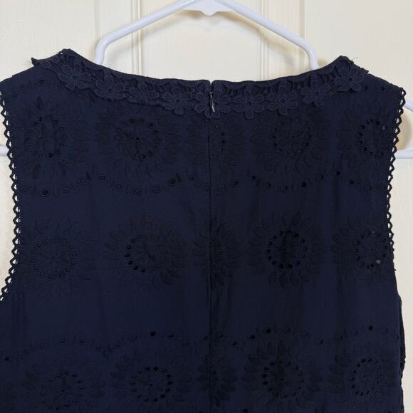 Talbots Navy Eyelet Shift Dress Size 10 100% Cotton EUC Classic, Coastal - Picture 5 of 8